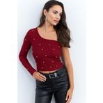 Cool & Sexy Kadın Bordo Taşlı Tek Kol Crop Bluz HOL2