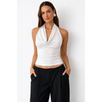 Cool & Sexy Kadın Çift Kullanımlı Sandy Kumaş Crop Bluz Beyaz