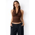 Cool & Sexy Kadın Çift Kullanımlı Sandy Kumaş Crop Bluz Kahve