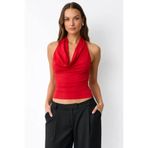 Cool & Sexy Kadın Çift Kullanımlı Sandy Kumaş Crop Bluz Kırmızı