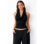 Cool & Sexy Kadın Çift Kullanımlı Sandy Kumaş Crop Bluz Siyah