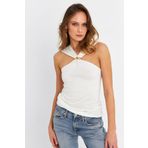 Cool & Sexy Kadın Ekru Aksesuarlı Çapraz Yaka Bluz EY3068