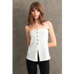 Cool & Sexy Kadın Ekru Düğme Detaylı Straplez Bluz CY355