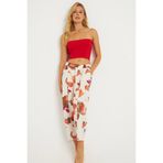 Cool & Sexy Kadın Ekru-Kahve Desenli Keten Şalvar Pantolon K1253