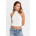 Cool & Sexy Kadın Ekru Kurdele Detaylı Halter Yaka Bluz MTK13231