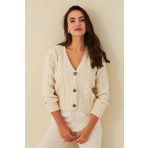 Cool & Sexy Kadın Ekru Saç Örgülü Hırka YV295