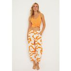 Cool & Sexy Kadın Ekru-Turuncu Desenli Keten Şalvar Pantolon K1253