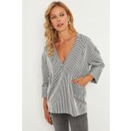 Cool & Sexy Kadın Gri Çizgili Cepli Sweatshirt TF01