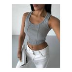 Cool & Sexy Kadın Gri Kaşkorse Crop Bluz