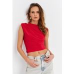 Cool & Sexy Kadın Kırmızı Düğme Detaylı Büzgülü Bluz LPP1205-1