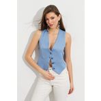 Cool & Sexy Kadın Mavi Keten Astarlı Yelek TW60046