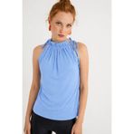 Cool & Sexy Kadın Mavi Yakası Fırfırlı Kolsuz Bluz BTH01