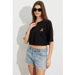 Cool & Sexy Kadın Siyah Ayıcık Nakışlı Crop T-Shirt ATS8700
