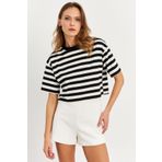 Cool & Sexy Kadın Siyah-Beyaz Çizgili Crop Bluz KY7145