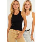 Cool & Sexy Kadın Siyah-Beyaz İkili Halter Yaka Fitilli Bluz MK12