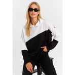 Cool & Sexy Kadın Siyah-Beyaz Renk Bloklu Kapüşonlu Sweatshirt DA148
