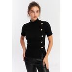 Cool & Sexy Kadın Siyah Düğme Aksesuarlı Bluz EY2926