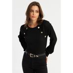 Cool & Sexy Kadın Siyah Dügme Aksesuarlı Kaşkorse Bluz EY2946