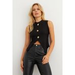 Cool & Sexy Kadın Siyah Düğme Detaylı Bluz RLO145