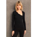 Cool & Sexy Kadın Siyah Düğme Detaylı Kaşkorse Bluz TF54