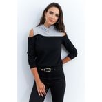 Cool & Sexy Kadın Siyah-Gri Omuzları Açık Sweatshirt TF15