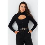 Cool & Sexy Kadın Siyah Önü Pencereli Kaşkorse Bluz EY2973