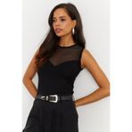 Cool & Sexy Kadın Siyah Üstü Tül Kolsuz Bluz EY1501