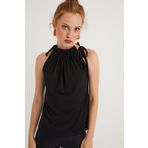 Cool & Sexy Kadın Siyah Yakası Fırfırlı Kolsuz Bluz BTH01