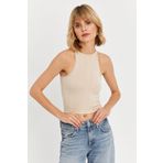 Cool & Sexy Kadın Vanilya Kolsuz Crop Bluz TF63