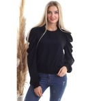 Cool & Sexy Kol Pileli Etek Gipeli Uzun Kol Siyah Bluz