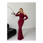 Cool & Sexy Modal Kumaş Likralı Aksesuar Detay Maxi Elbise Bordo