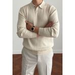 Cool Street Erkek Bej Slim Fit Uzun Kollu Polo Yaka Triko Kazak