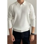 Cool Street Erkek Beyaz Slim Fit Uzun Kollu Polo Yaka Triko Kazak - XL