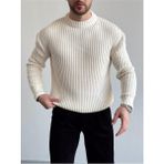Cool Street Erkek Fitilli Örme Regular Triko Kazak - Beyaz - XL