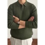 Cool Street Erkek Haki Slim Fit Uzun Kollu Polo Yaka Triko Kazak