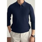 Cool Street Erkek Lacivert Slim Fit Uzun Kollu Polo Yaka Triko Kazak