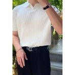 Cool Tarz Beyaz Erkek Fitilli Polo Yaka Triko T-Shirt - M
