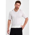 Cool Tarz Beyaz Erkek Polo Yaka Çizgili Triko T-SHIRT-TRZ19109R05S