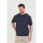 Cool Tarz Erkek Bisiklet Yaka Çizgi Detaylı Kısa Kollu Ince Triko T-Shirt - XL - Lacivert