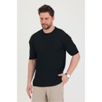 Cool Tarz Erkek Bisiklet Yaka Fitilli Kısa Kollu Ince Triko T-Shirt - M - Siyah