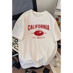 COOL TARZ Erkek Canlı Beyaz Oversize Bisiklet Yaka Baskılı T-Shirt