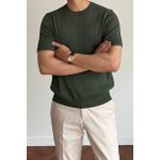 Cool Tarz Erkek Haki Fitilli Slim Fit Bisiklet Yaka Triko T-Shirt - XL