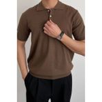 Cool Tarz Erkek Kahverengi Düğmeli Regular Fit Triko T-Shirt - XL
