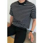 COOL TARZ Erkek Mat Siyah Kısa Kollu Fitilli Akrilik-Pamuk Karışımlı Triko T-Shirt