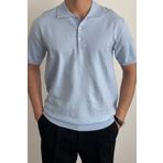 COOL TARZ Erkek Mavi Düğmeli Regular Fit Triko T-Shirt