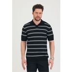COOL TARZ Erkek Polo Yaka Beyaz Çift Çizgi Detaylı Siyah Triko T-shirt