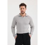 Cool Tarz Erkek Polo Yaka Fitilli Triko Kazak - M - Mat Gri