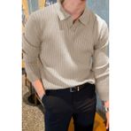 Cool Tarz Erkek Polo Yaka Triko Kazak Slim Fit Fitilli - Bej - XL