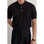 COOL TARZ Erkek Siyah Düğmeli Regular Fit Triko T-Shirt