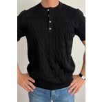 COOL TARZ Erkek Siyah Hakim Yaka Düğmeli Slim Fit Triko T-Shirt